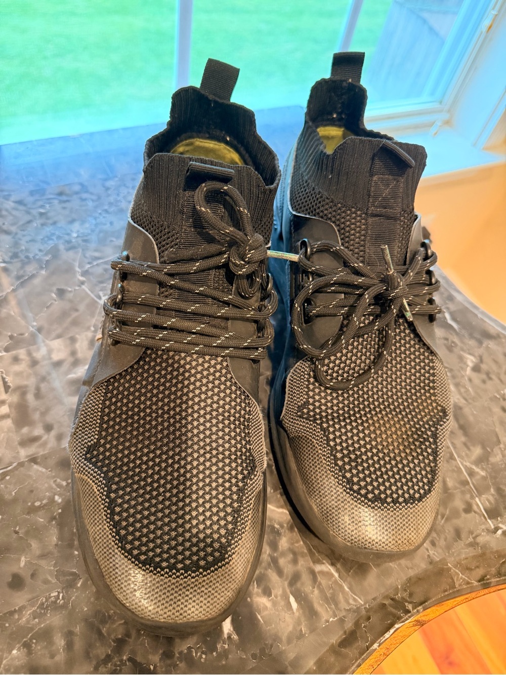 Hugo Boss Black Knit Slip-On Sneakers with Reflective Laces
